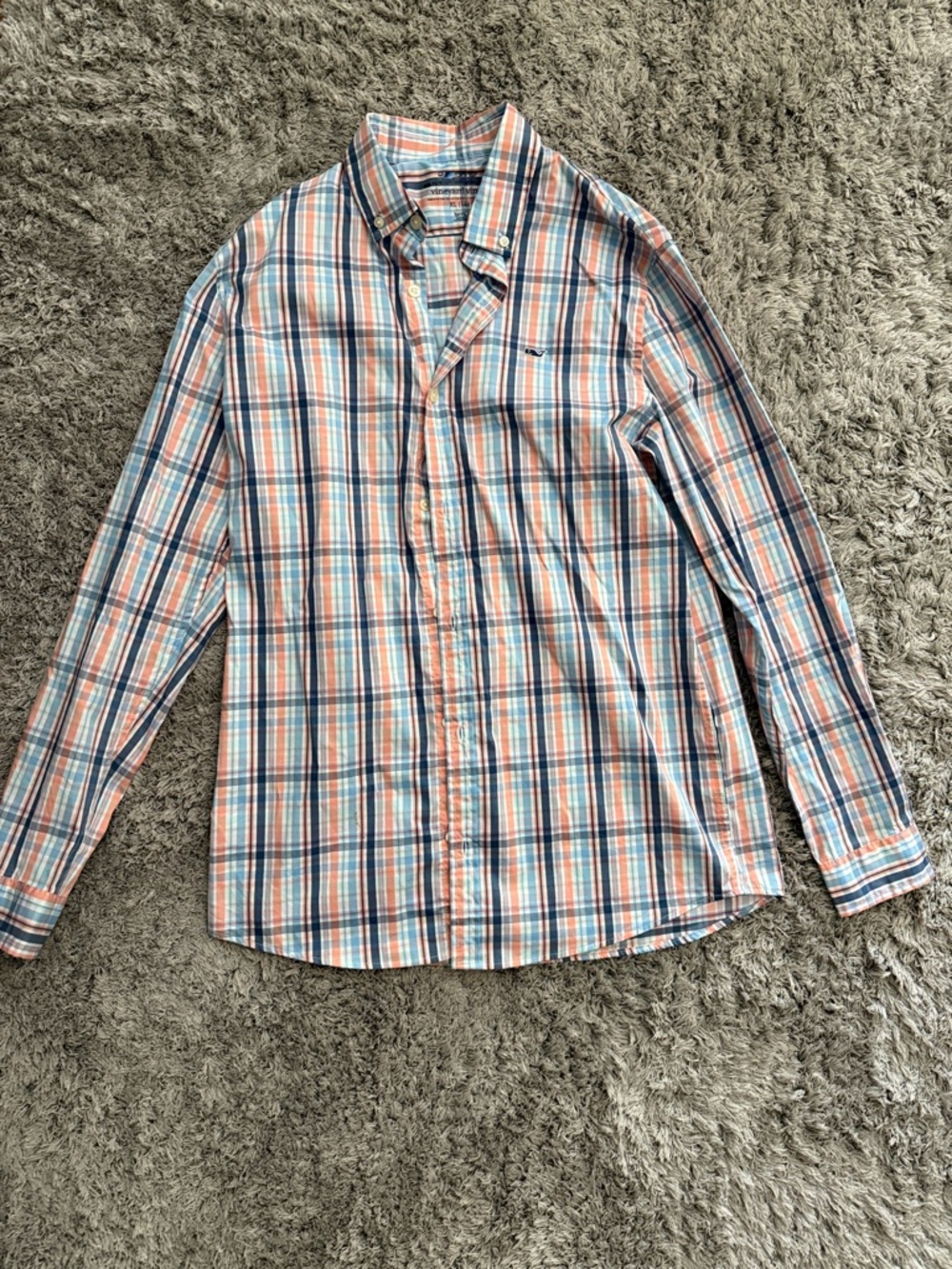 Boys Vineyard Vines Plaid Button-Down Shirt in Blue and Orange